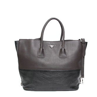 2014 Replica Designer Original Grainy Calfskin Tote Bag B2621T brown&black - Click Image to Close